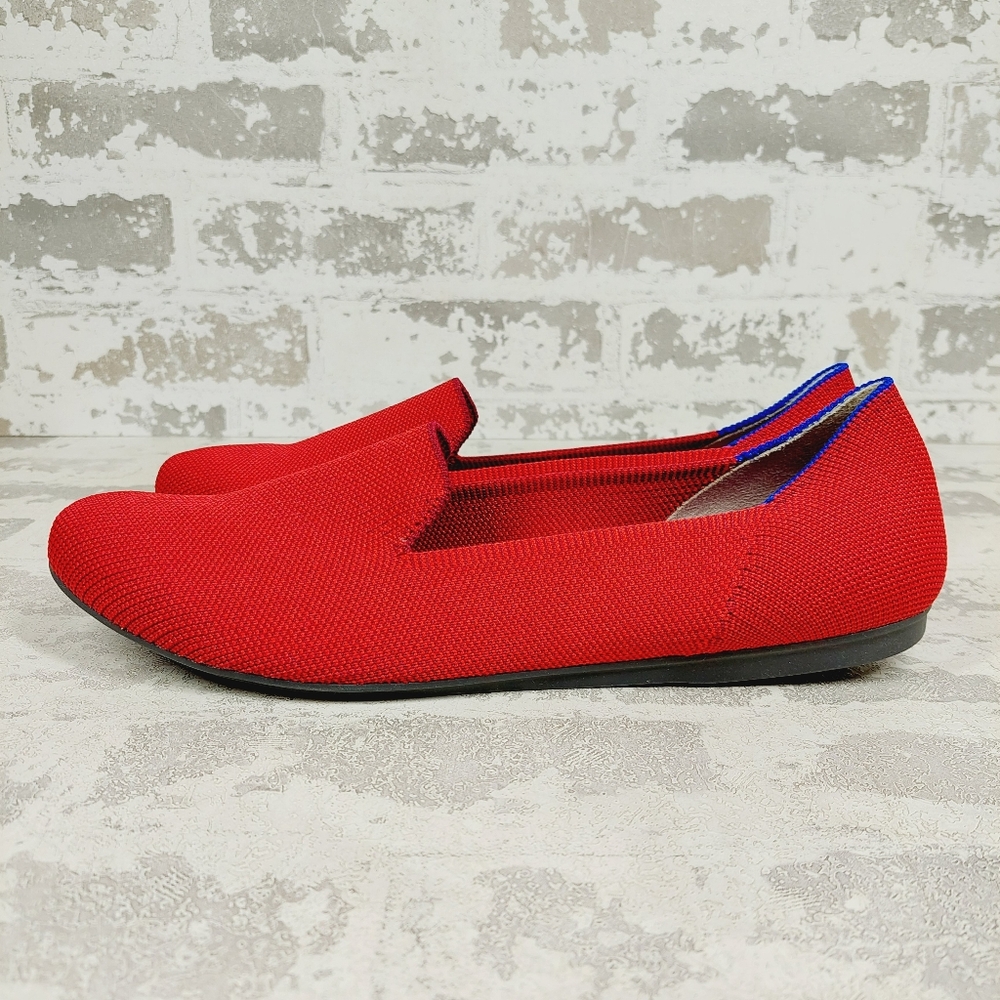 Rothy's Red Knit Flats with Blue Trim